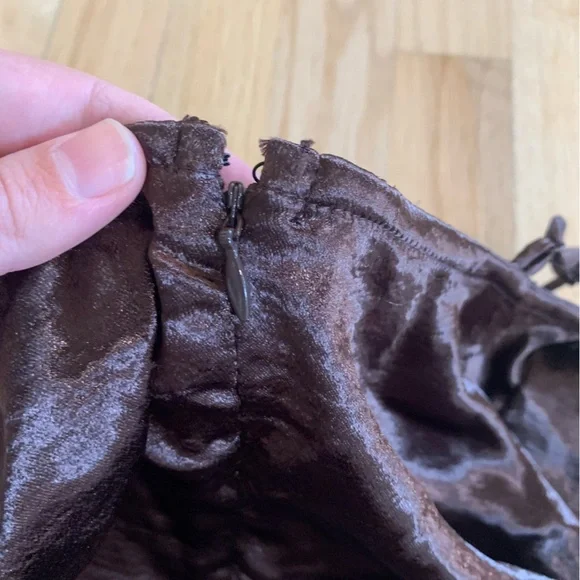 Urban Outfitters Chloe Chocolate Satin Slip Dress Lace Bust Crossover Back Sz L - Picture 12 of 12